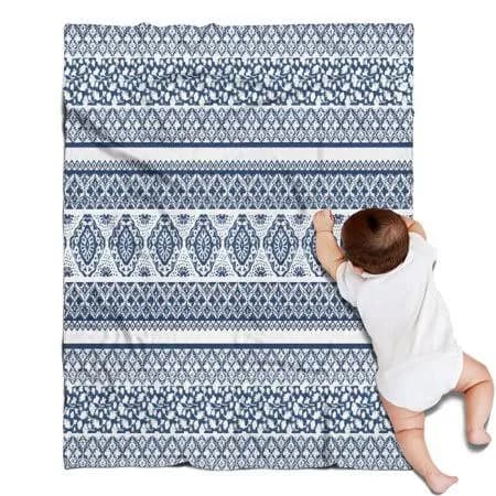 Blue and White Geometric Striped Pattern Blanket,Comfortable Soft Flannel Throw Blanket,All Season,Warm Lightweight Blankets for Sofa Bed Couch Living