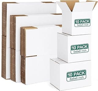 30 Pack Small Shipping Boxes Assorted Sizes, White Corrugated Box Mailers, Cardboard Boxes for Packaging Small Business, Mailing, 5x5x5 & 6x6x6 & 8x6x6 10 PCS Each Small Boxes