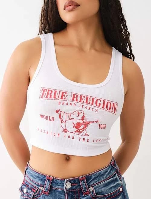 True Religion Women's Heritage Logo Crop Tank Top