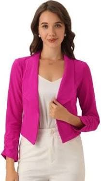 Inspire Chic Women's Regular Fit Ruched Sleeve Business Crop Blazer