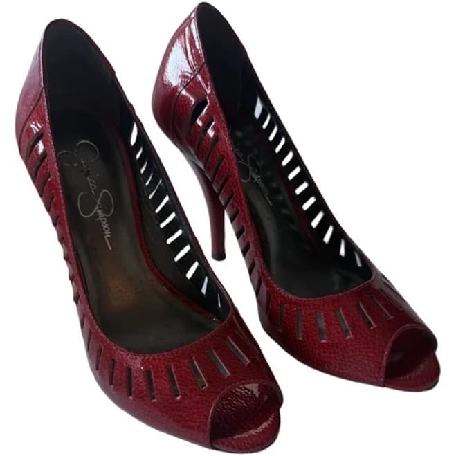Jessica Simpson Leela Women Red Patent Leather Upper Shoes Peep Toe
