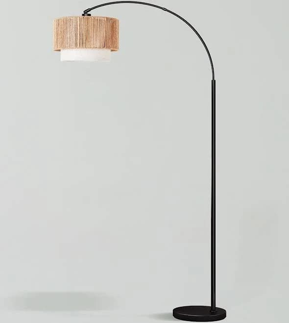 Double Rattan Arc Floor Lamp