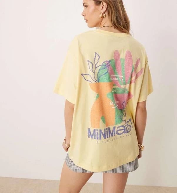 ASOS Women's Oversized T-shirt With Minimalist Art Graphic - Natural - T-shirts