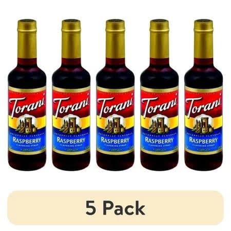 (5 pack) Torani Raspberry Syrup, Plastic Bottle, Drink Flavoring Syrup, No Known Allergens 12.7 fl oz