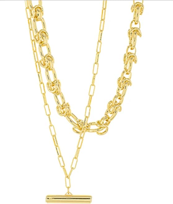 Layered Chain & Bar Pendant Necklace