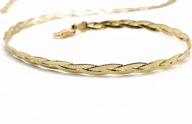 10K Solid Gold Braided Herringbone Snake Necklace