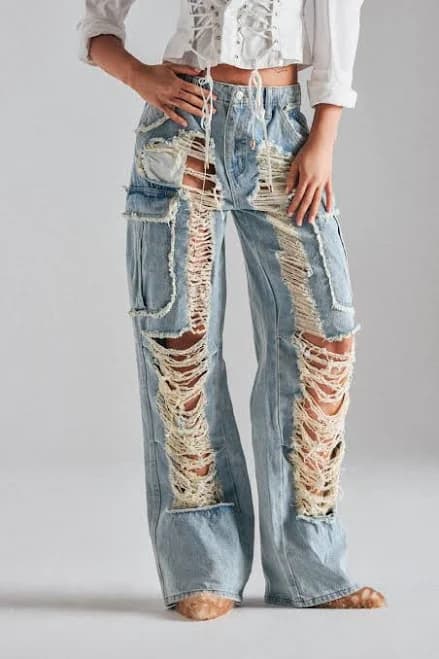 Akira Alma Distressed Denim Cargo Pants