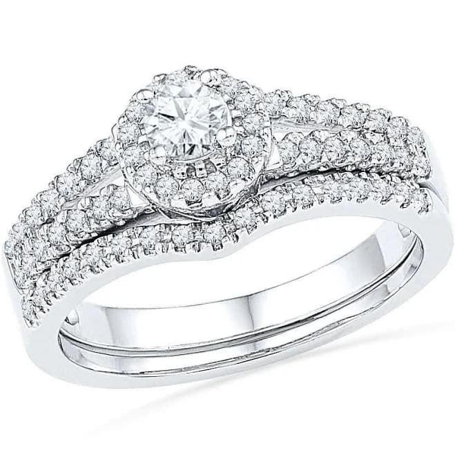 Sterling Silver Diamond Halo Ring Set