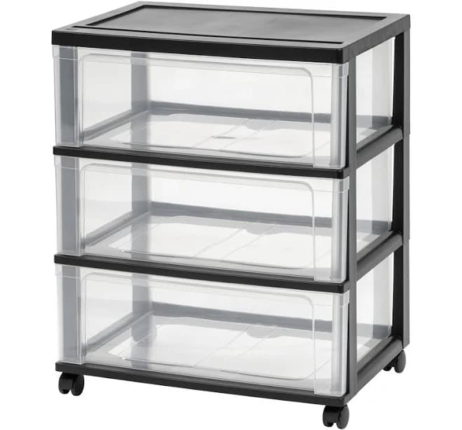 IRIS USA 3 Drawer Wide Plastic Storage Drawer Cart