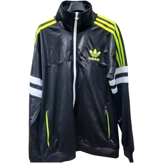 Adidas Black Polyester Track Jacket with Neon Stripes Size L