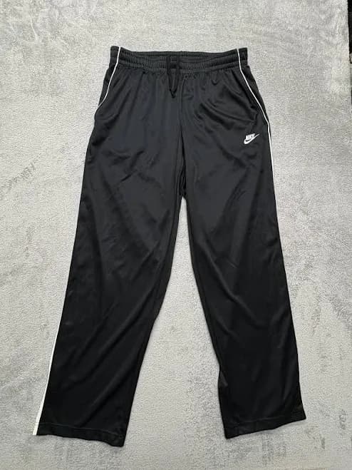 Nike Pants Mens Large Black White Athletic Track Poly Wide Leg Piping