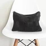 Black Vegan Leather Woven Clutch Bag: Crossbody Purse