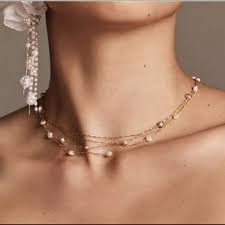 Anthropologie Mauve Grey Pearl Station Layered Necklace