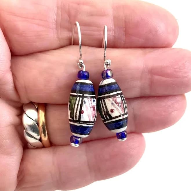 Sterling Silver Ceramic Bead Dangle Earrings