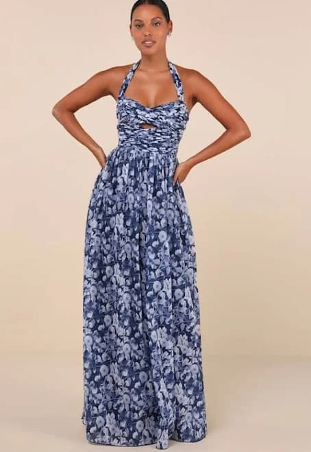 Lulus Floral Pleated Halter Maxi Dress