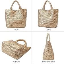 Woven Bag for Women, Vegan Leather Tote Bag Large Summer Beach Travel Handbag and Purse Retro Handmade Shoulder Bag (Golden) : Amazon.com.be: Fashion