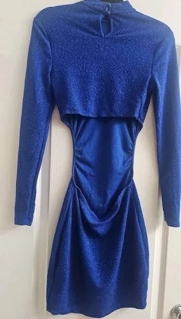 Party Dress Blue Backless Sparkle High Neck Long Sleeve Windsor M