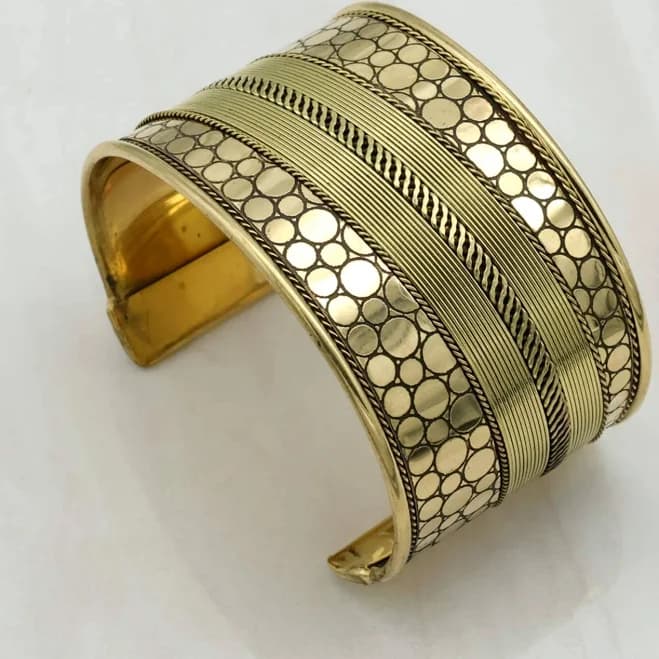Handmade Boho Statement Wide Brass Bangle Bracelet