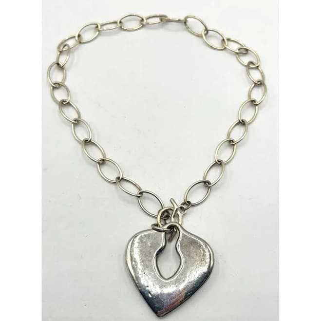 925 Silver Heart Pendant Necklace with Chain & Toggle Clasp