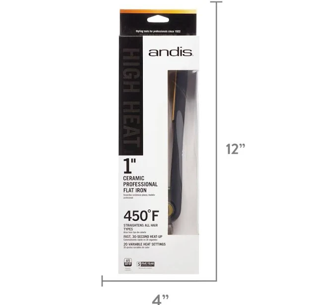 Andis Multi-temperature High Heat Travel Size Professional 1" Ceramic Flat Iron - New Beauty | Color: Black