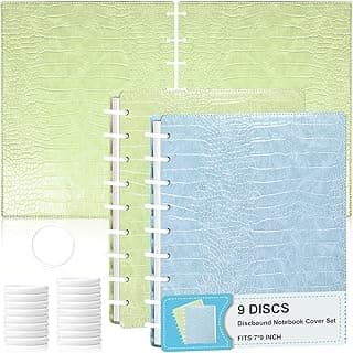 2 Pack Pu Leather 7X9.25 In Discbound Notebook Cover And Disc Set Discbound Planner Cover With 18 Pcs Expansion Discs 9-Disc Disc Bound Notebook Accessories(Blue+Green，No Inner Paper)