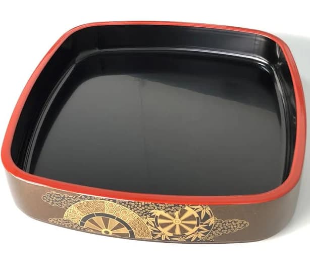 LACQUERED Deluxe Square Sushi Party Tray "Nashiji Gosho 2.6 Inches
