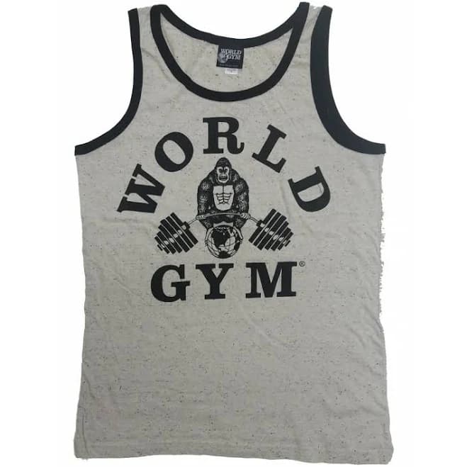 W322 World Gym Mens Tank Top Heather Ringer Bodybuilding Workout