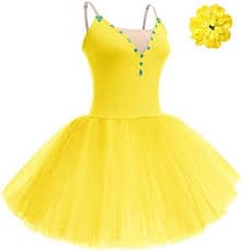 AFAVOM 2PCS Glitter Women Ballet Leotards Long Dance Dress Sleeveless Bodysuit Blue Rhinestone Ballerina Costume Adult Solid Color Ballet Dress with Hair Clip Camisole Leotard Dresses Yellow Medium : Buy Online at