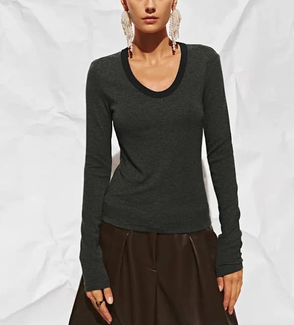 Scoop Neck Long Sleeve T-Shirt