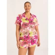 Joyspun Women's Notch Collar Top & Shorts Pajama 2-Piece Set With Piping, XS-3X