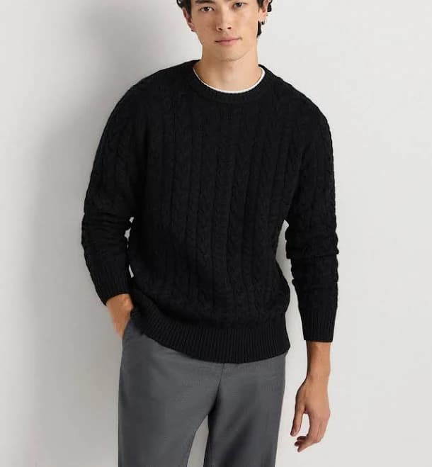 Quince Men's Australian Merino Wool Cable Crewneck Sweater