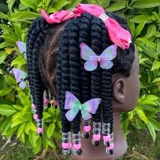 2pack Kids Twist Ponytail Hair Extensions, Braids with Beads Hair Bows Butterflies Synthetic Wig for Black Girls - AliExpress 1501