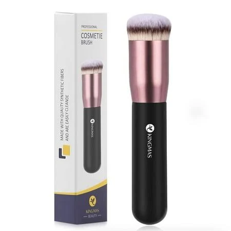 Flat Top Foundation Brush, Premium Kabuki Makeup Brush for Liquid, Blending, Cream, Powder,Blush Buffing Stippling Face Makeup Tools (Black, A (Flat