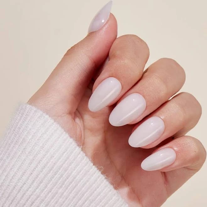 Vsalon Press On Nails Short Almond, Milky White Natural Jelly Gel Fake Nails with UV Cure Glue, 28 Days Long Lasting No Pop-Off, Neutral Glue On