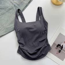 DIYI - Square Neck Plain Ruched Crop Tank Top | YesStyle