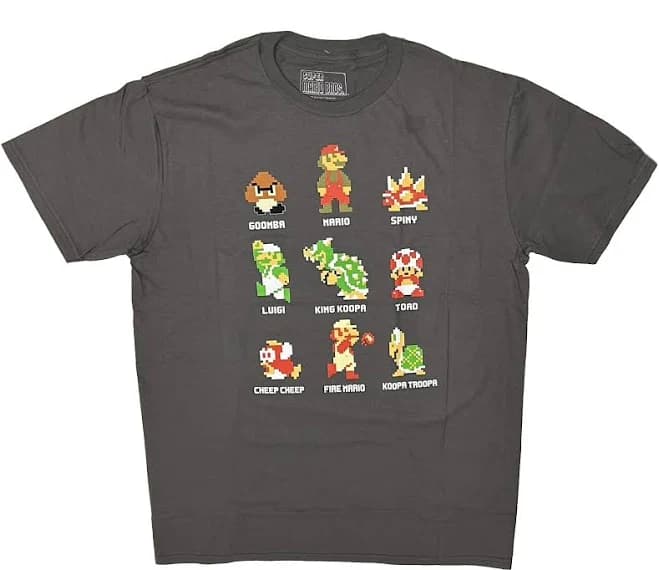 Nintendo Super Mario Bros Classic Character Gray Short Sleeve Shirt