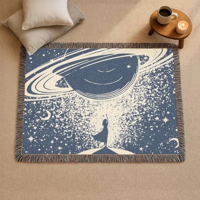 Cosmic Navy Starry Night Woven Wall Tapestry Cotton Celestial Stars Planets Woven blanket Vintage Aesthetic Throw Cozy home Decor gift