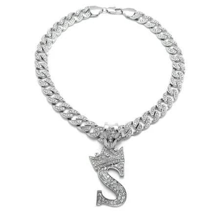Adult Ijewelry2 Kings and Queens Crowned Initial Letter Crystals Pendant