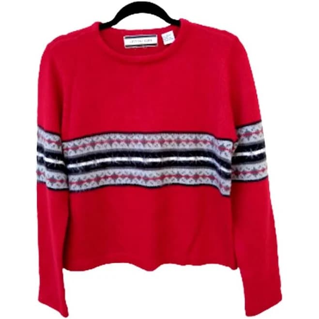 Crystal Kobe Pullover Sweater Women's Large Red Long-Sleeved Round Neck - Women | Color: Red/Gray/Black | Size: L