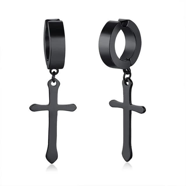 Stainless Steel Crucifix Drop Earrings