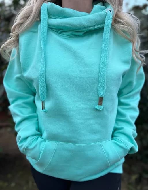 Cowl Cross Neck Hoodie with Thick Drawstrings