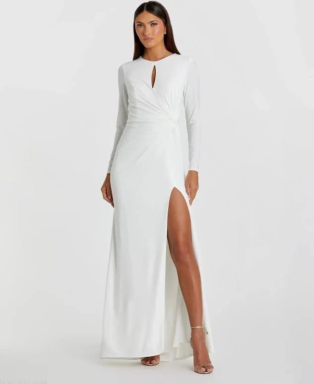 Mac Duggal Long Sleeve Keyhole Draped Gown