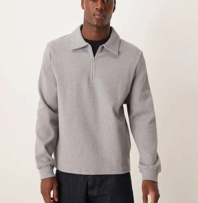 ASOS Ribbed Quarter Zip Sweatshirt