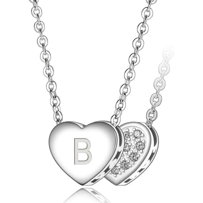 Love Heart Initial Necklace Silver