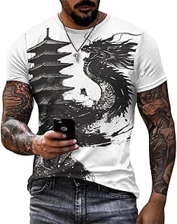 Dargon T Shirts for Men Animal Printed Summer Short Sleeve T-Shirt Crewneck Lightrweight Casual Art Cool Tee Tops