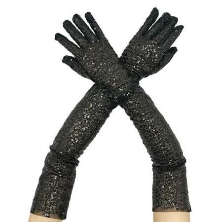 Messuen Sequin Elbow Length Gloves Carnival Party Women Gloves Long Gloves Womens Winter Gloves Wedding Gloves Black 1 One Size, Adult Unisex