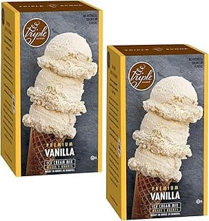 Triple Scoop - Premium Vanilla (2) Ice Cream Mix For Ice Cream Maker. Simple, Easy, Delicious. From Gourmet Mix To Maker in 5 Minutes, Makes 2 Creamy Quarts. Made in USA. (2 Pack, Vanilla)