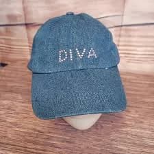 Women's Blue Denim Bedazzled "Diva" Adjustable Baseball Cap/Hat OS