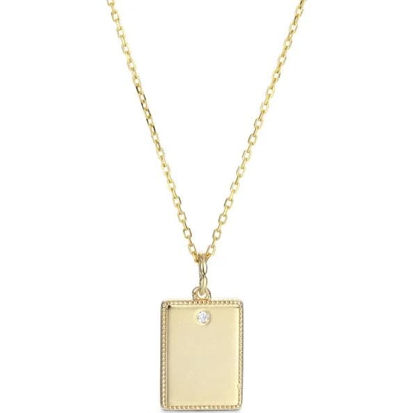 Yellow Gold Baby Footprints Engraved Square Pendant Necklace
