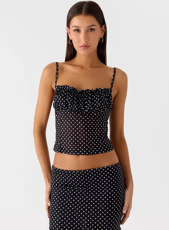White Polkadot Buffy Top